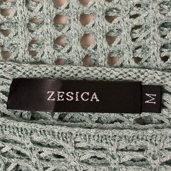 ZESICA Open Knit Crochet Beach Cover Tunic Top Seafoam Green Size M - Picture 9 of 10